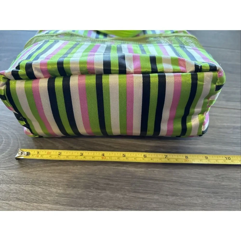 Striped Green Insulated Wine Tote 2 Bottle Carrier Travel Picnic Bag Primeware
